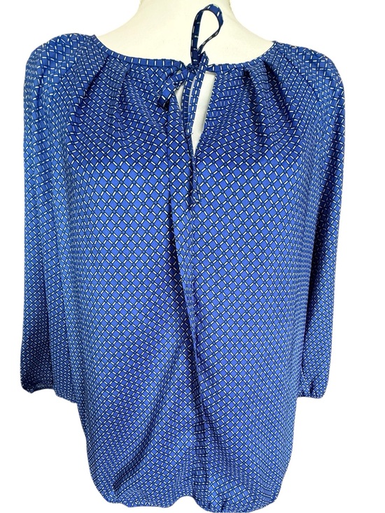 Ann Taylor Tops - Ann Taylor Royal Blue Printed Tie-Front Blouse